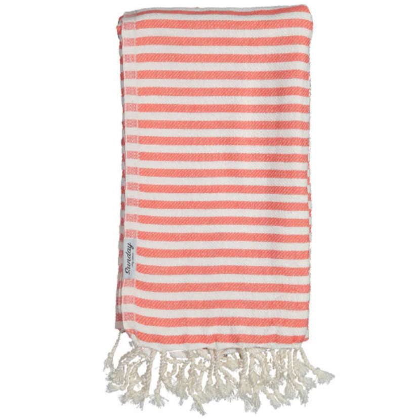 Coral Striped Turkish Beach & Bath Towel by Sunday Dry Goods